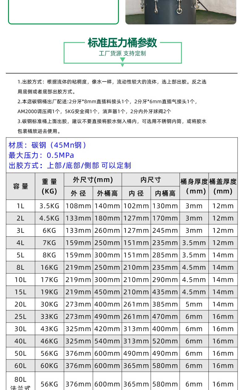 普通碳鋼壓力桶參數(shù)